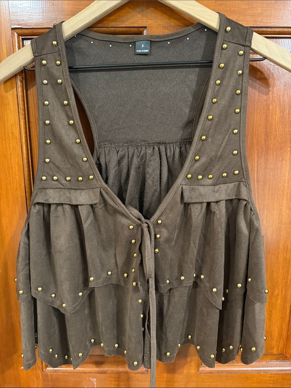 Brown Studded Tiered Vest